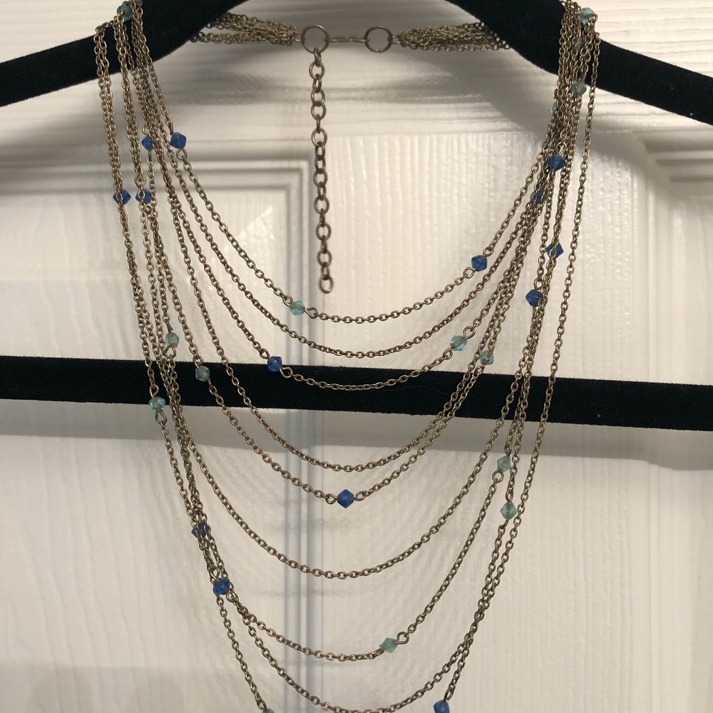Layered Necklace with Royal and Turquoise Beads